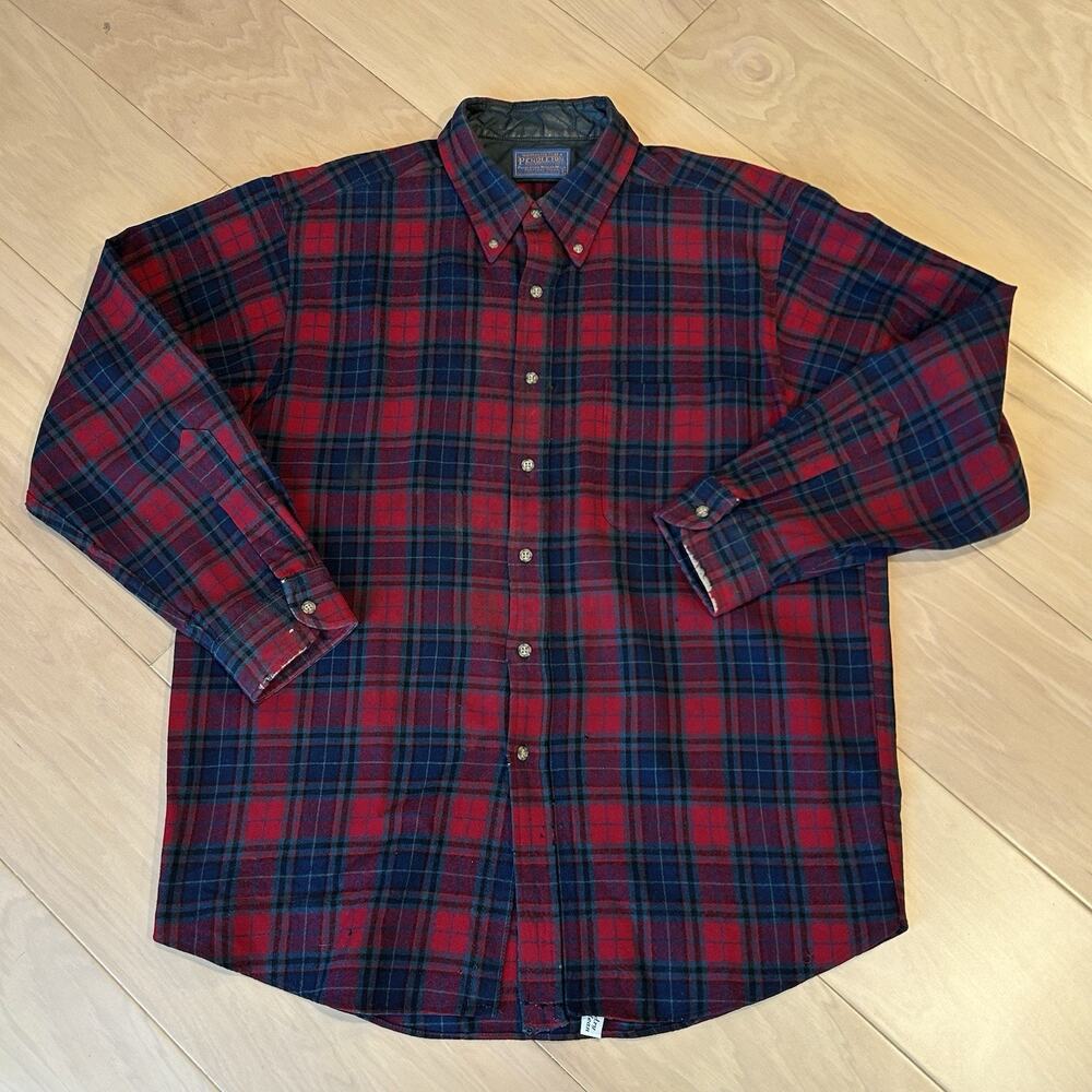 Vintage Pendleton Button Up Plaid Shirt USA Made *Distressed Men’s Large